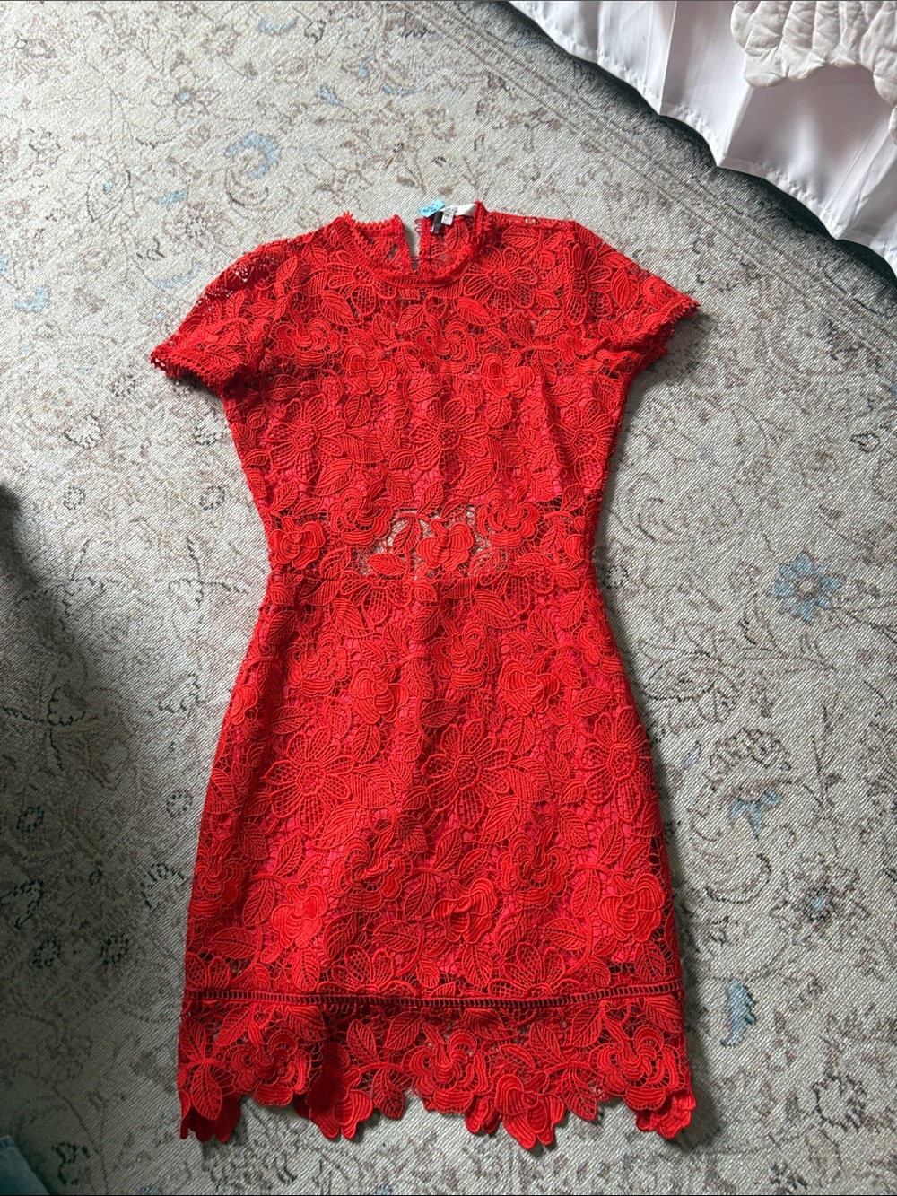Lovers + Friends Vibrant Red Lace Short Sleeve Mini Dress